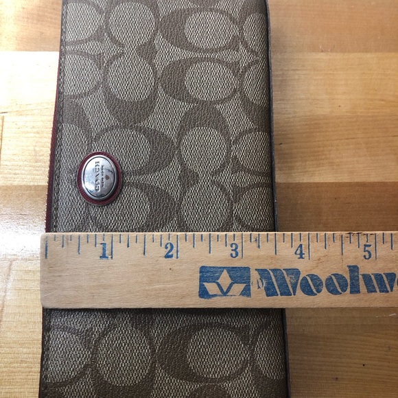 Coach Peyton Signature Brown and Red Zip Around Wallet - Picture 14 of 16